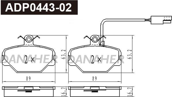 Danaher ADP0443-02 - Тормозные колодки, дисковые, комплект www.autospares.lv