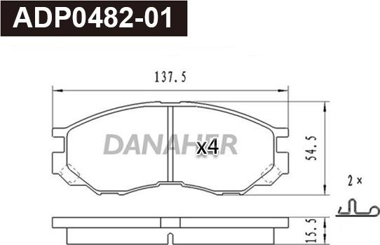 Danaher ADP0482-01 - Тормозные колодки, дисковые, комплект www.autospares.lv