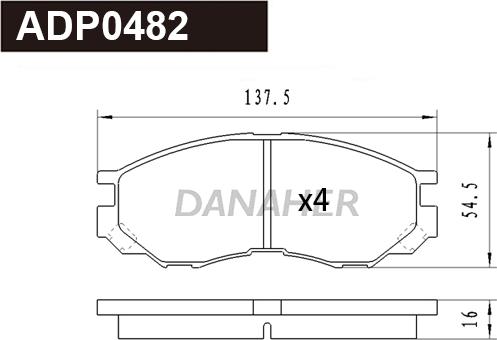 Danaher ADP0482 - Тормозные колодки, дисковые, комплект www.autospares.lv