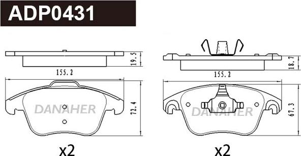 Danaher ADP0431 - Тормозные колодки, дисковые, комплект www.autospares.lv