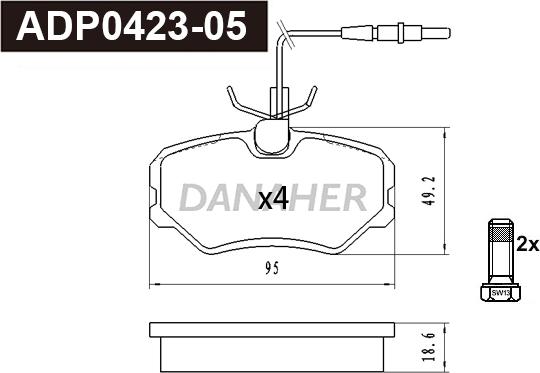 Danaher ADP0423-05 - Bremžu uzliku kompl., Disku bremzes autospares.lv