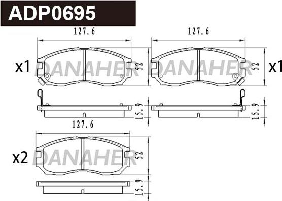 Danaher ADP0695 - Тормозные колодки, дисковые, комплект www.autospares.lv