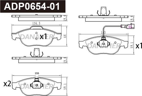 Danaher ADP0654-01 - Brake Pad Set, disc brake www.autospares.lv