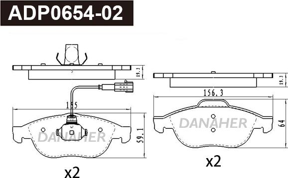 Danaher ADP0654-02 - Brake Pad Set, disc brake www.autospares.lv