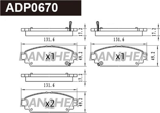 Danaher ADP0670 - Brake Pad Set, disc brake www.autospares.lv