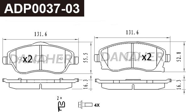 Danaher ADP0037-03 - Brake Pad Set, disc brake www.autospares.lv