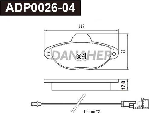 Danaher ADP0026-04 - Тормозные колодки, дисковые, комплект www.autospares.lv