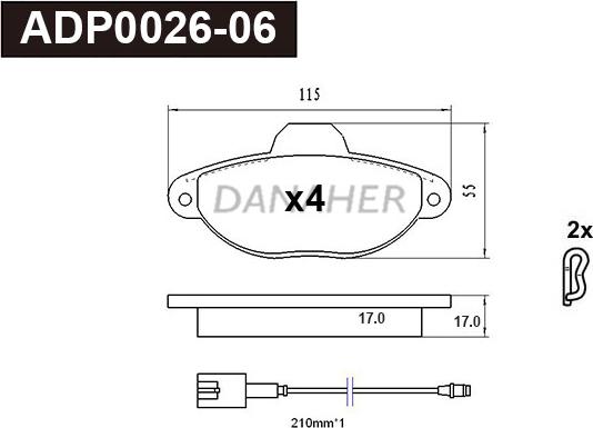 Danaher ADP0026-06 - Тормозные колодки, дисковые, комплект www.autospares.lv