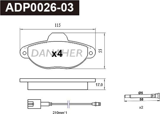 Danaher ADP0026-03 - Тормозные колодки, дисковые, комплект www.autospares.lv