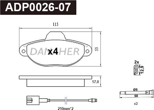 Danaher ADP0026-07 - Тормозные колодки, дисковые, комплект www.autospares.lv