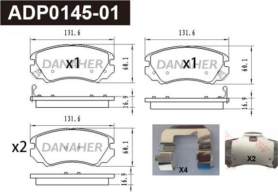 Danaher ADP0145-01 - Тормозные колодки, дисковые, комплект www.autospares.lv