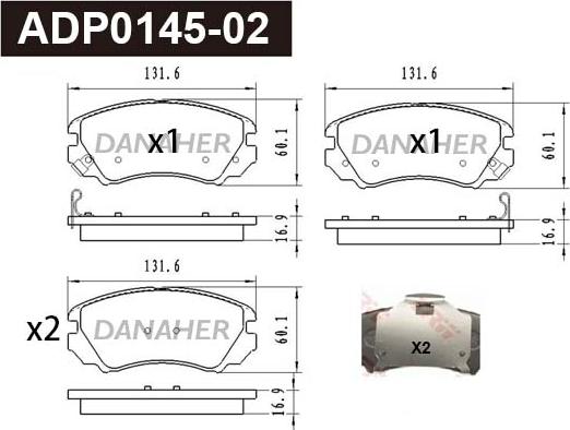 Danaher ADP0145-02 - Тормозные колодки, дисковые, комплект www.autospares.lv