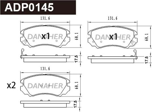 Danaher ADP0145 - Тормозные колодки, дисковые, комплект www.autospares.lv