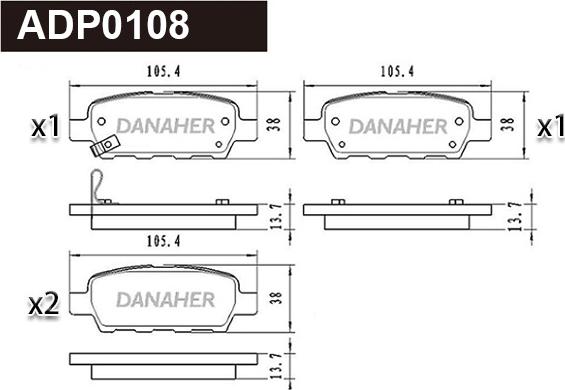 Danaher ADP0108 - Bremžu uzliku kompl., Disku bremzes www.autospares.lv