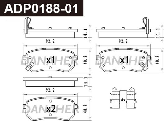 Danaher ADP0188-01 - Brake Pad Set, disc brake www.autospares.lv