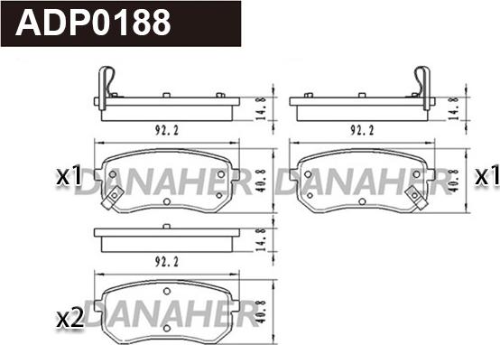 Danaher ADP0188 - Brake Pad Set, disc brake www.autospares.lv