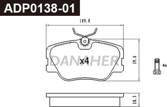 Danaher ADP0138-01 - Тормозные колодки, дисковые, комплект www.autospares.lv