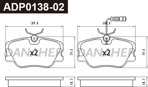 Danaher ADP0138-02 - Тормозные колодки, дисковые, комплект www.autospares.lv