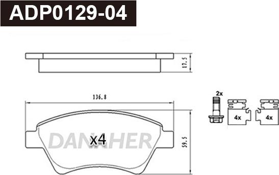 Danaher ADP0129-04 - Bremžu uzliku kompl., Disku bremzes autospares.lv