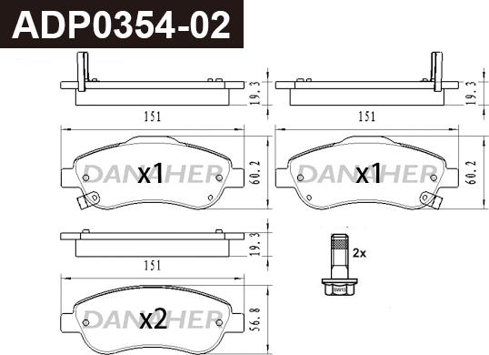 Danaher ADP0354-02 - Brake Pad Set, disc brake www.autospares.lv