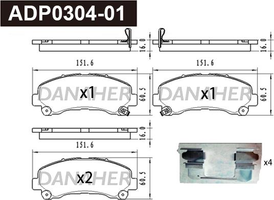 Danaher ADP0304-01 - Bremžu uzliku kompl., Disku bremzes www.autospares.lv