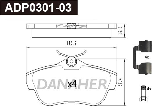 Danaher ADP0301-03 - Bremžu uzliku kompl., Disku bremzes autospares.lv