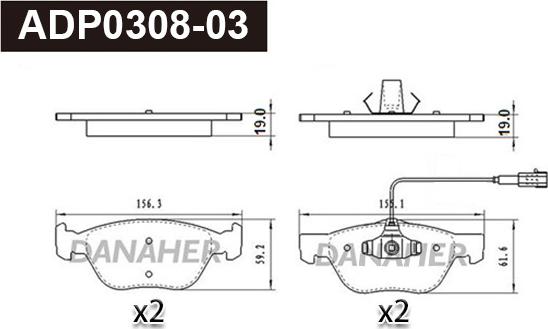 Danaher ADP0308-03 - Bremžu uzliku kompl., Disku bremzes www.autospares.lv