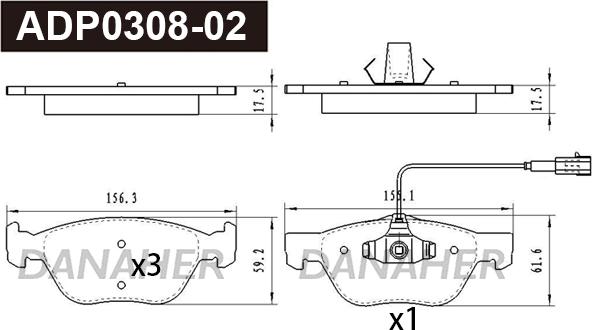 Danaher ADP0308-02 - Bremžu uzliku kompl., Disku bremzes www.autospares.lv