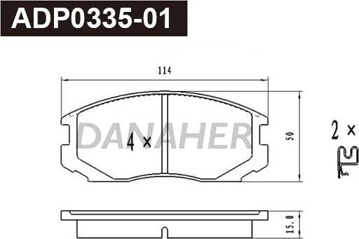 Danaher ADP0335-01 - Тормозные колодки, дисковые, комплект www.autospares.lv