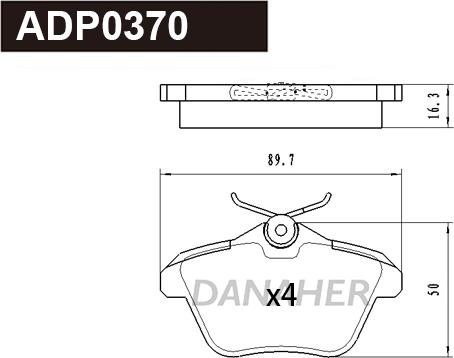 Danaher ADP0370 - Тормозные колодки, дисковые, комплект www.autospares.lv