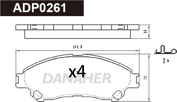 Danaher ADP0261 - Brake Pad Set, disc brake www.autospares.lv