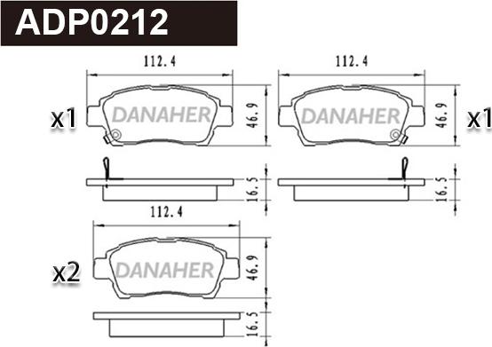 Danaher ADP0212 - Тормозные колодки, дисковые, комплект www.autospares.lv