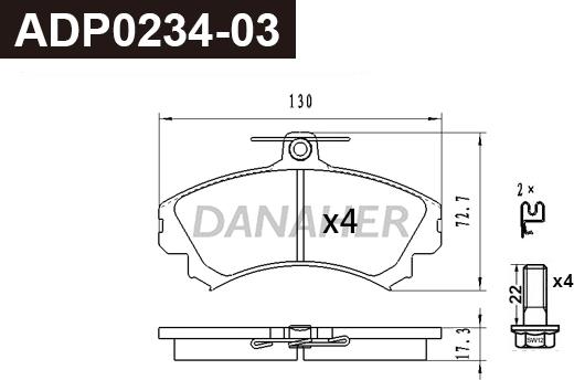 Danaher ADP0234-03 - Тормозные колодки, дисковые, комплект www.autospares.lv