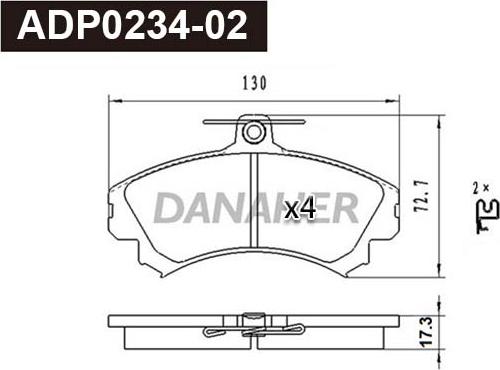 Danaher ADP0234-02 - Тормозные колодки, дисковые, комплект www.autospares.lv