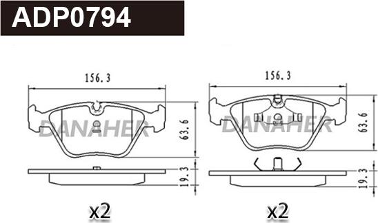 Danaher ADP0794 - Тормозные колодки, дисковые, комплект www.autospares.lv