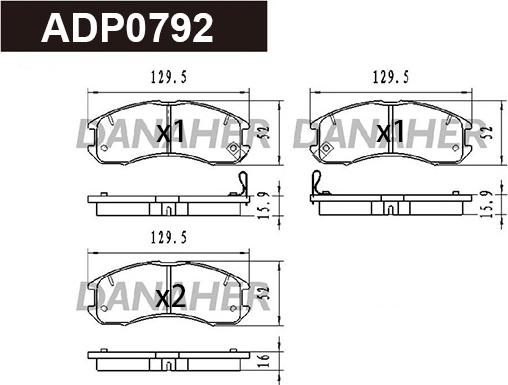 Danaher ADP0792 - Brake Pad Set, disc brake www.autospares.lv