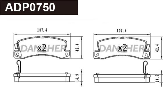 Danaher ADP0750 - Тормозные колодки, дисковые, комплект www.autospares.lv