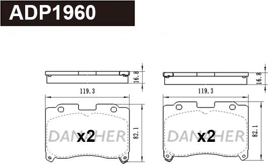 Danaher ADP1960 - Brake Pad Set, disc brake www.autospares.lv