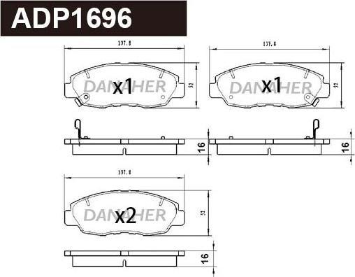 Danaher ADP1696 - Bremžu uzliku kompl., Disku bremzes www.autospares.lv