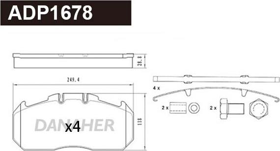 Danaher ADP1678 - Bremžu uzliku kompl., Disku bremzes www.autospares.lv