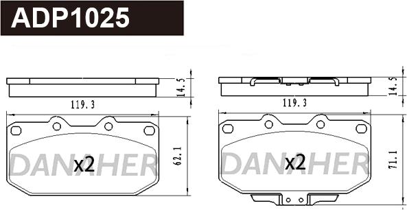 Danaher ADP1025 - Bremžu uzliku kompl., Disku bremzes www.autospares.lv