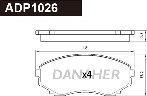 Danaher ADP1026 - Тормозные колодки, дисковые, комплект www.autospares.lv