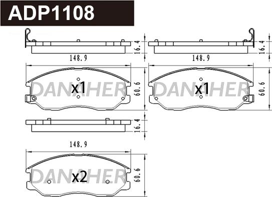 Danaher ADP1108 - Тормозные колодки, дисковые, комплект www.autospares.lv