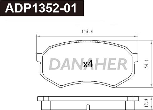 Danaher ADP1352-01 - Тормозные колодки, дисковые, комплект www.autospares.lv