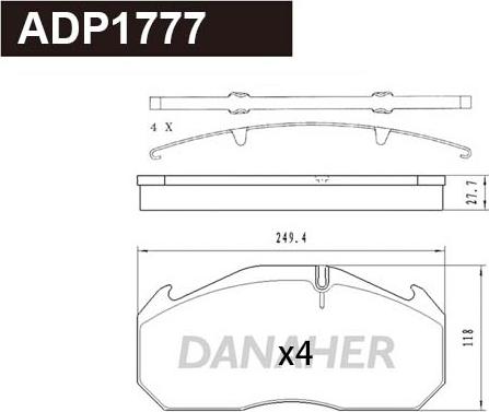 Danaher ADP1777 - Bremžu uzliku kompl., Disku bremzes www.autospares.lv