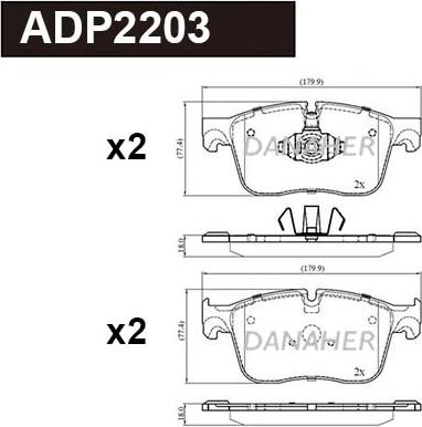 Danaher ADP2203 - Bremžu uzliku kompl., Disku bremzes www.autospares.lv