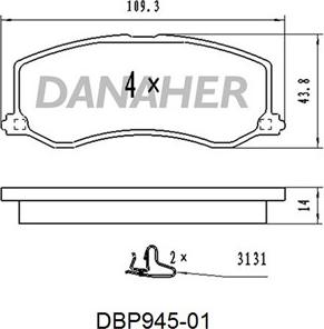 Danaher DBP945-01 - Тормозные колодки, дисковые, комплект www.autospares.lv