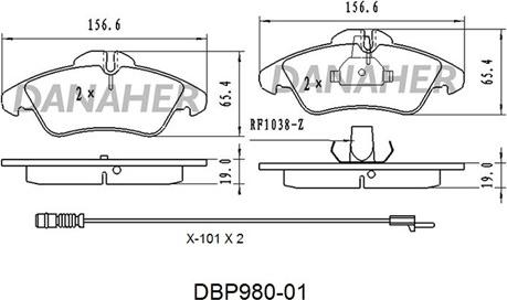 Danaher DBP980-01 - Тормозные колодки, дисковые, комплект www.autospares.lv