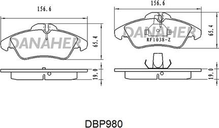 Danaher DBP980 - Тормозные колодки, дисковые, комплект www.autospares.lv