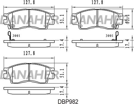 Danaher DBP982 - Bremžu uzliku kompl., Disku bremzes www.autospares.lv